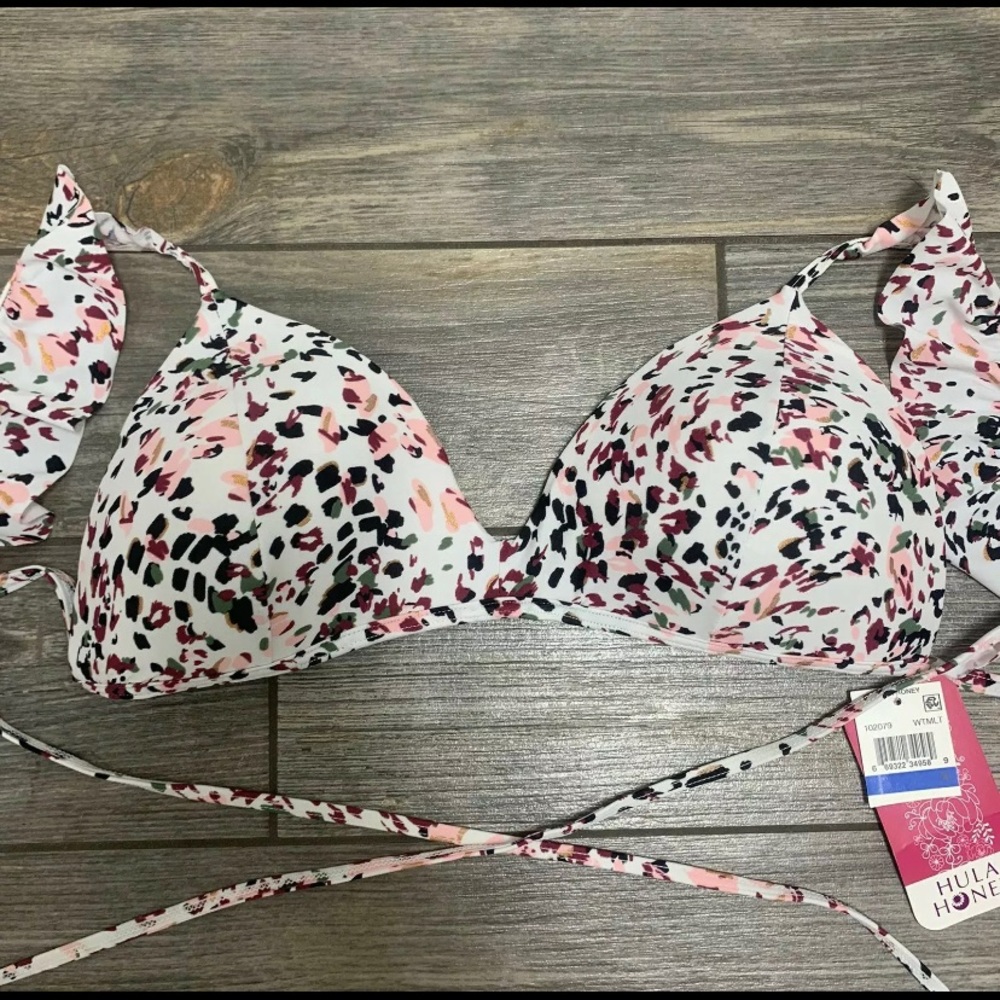 NWT Hula Honey Cheetah Swirl Ruffled Push-Up Bikini Top Jrs S M L XL Swimwear - Picture 2 of 9